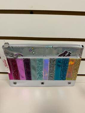 Justice Girls Holographic Multi-Colored Glitter Binder Pencil Pouch NWT